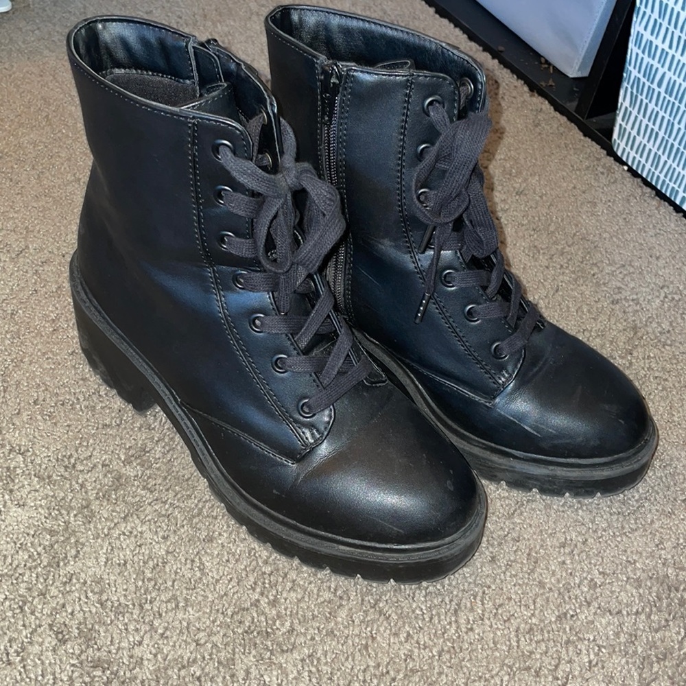 Black Wedged Combat Boots